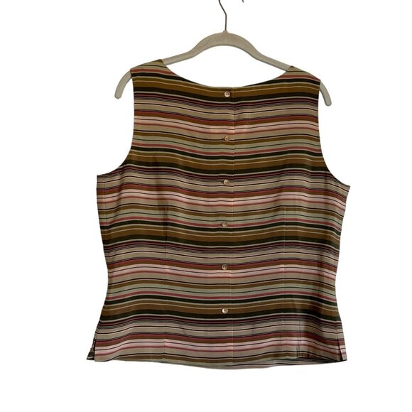 Charter Club Multicolored Striped Silk Button Back Sleeveless Top - Size 12 - Picture 2 of 5